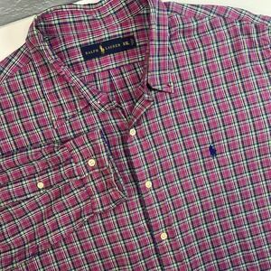 Ralph Lauren Mens Pink/Blue Plaid Long Sleeve Button-Down Work Shirt Size‎ 2XL